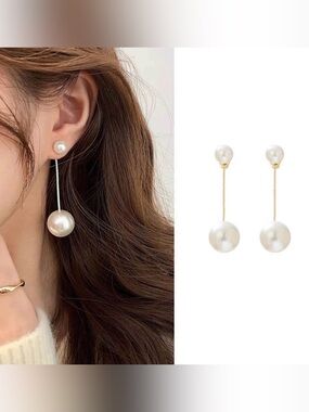 A Classy Chic Boutique Gold & White Double Pearl Drop Earrings